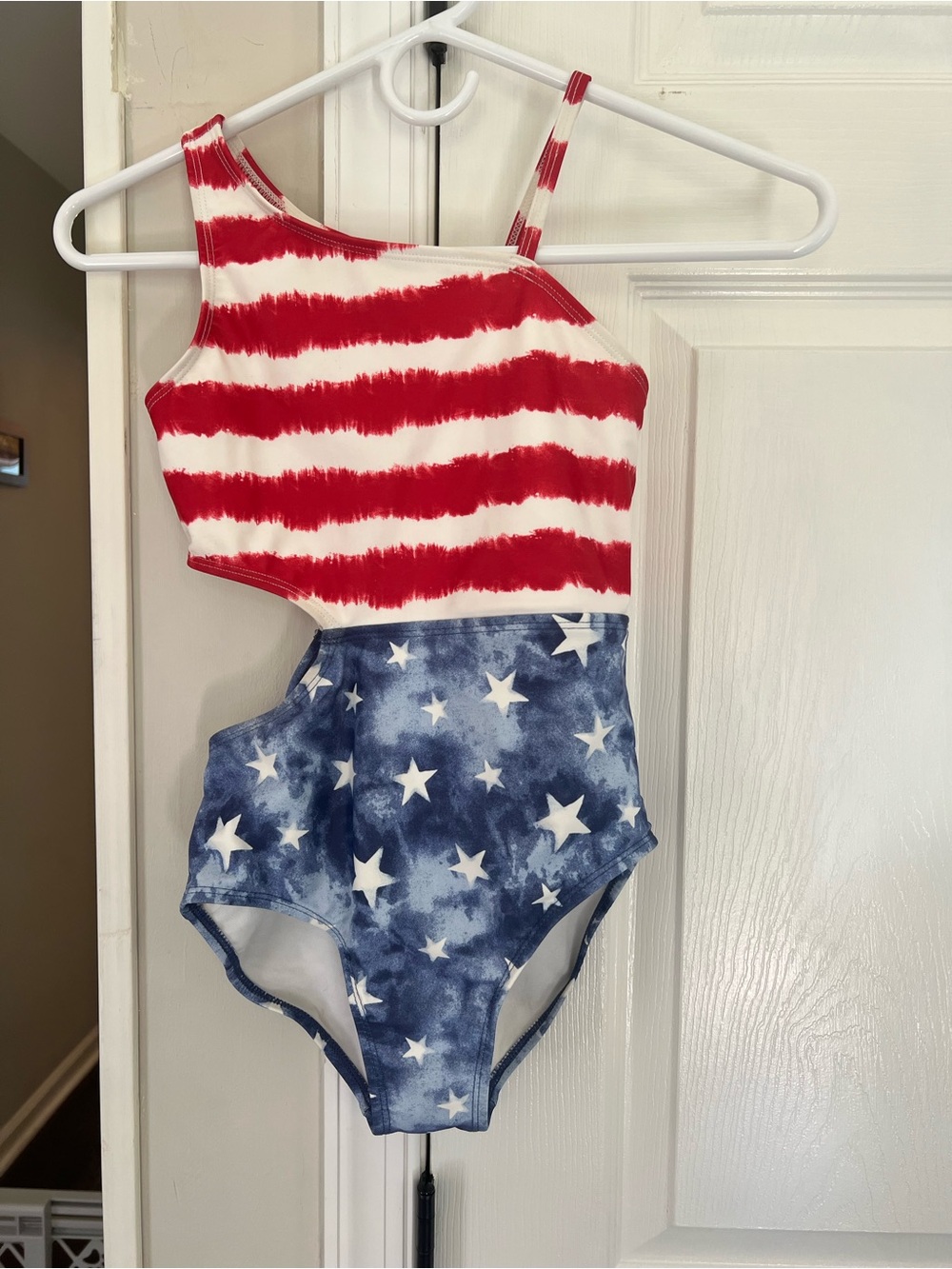 OshKosh B'gosh Girls size 10 Flag Red White Blue Cut Out Bathing Suit